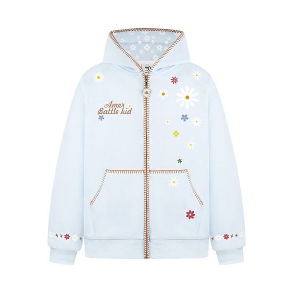 Floral Embroidery Hooded Sweatshirt Unisex Loose Casual Outerwear