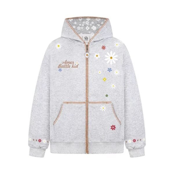 Floral Embroidery Hooded Sweatshirt Unisex Loose Casual Outerwear