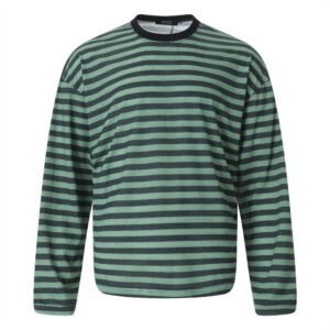 Loose striped round neck long sleeved shirt - Green, M