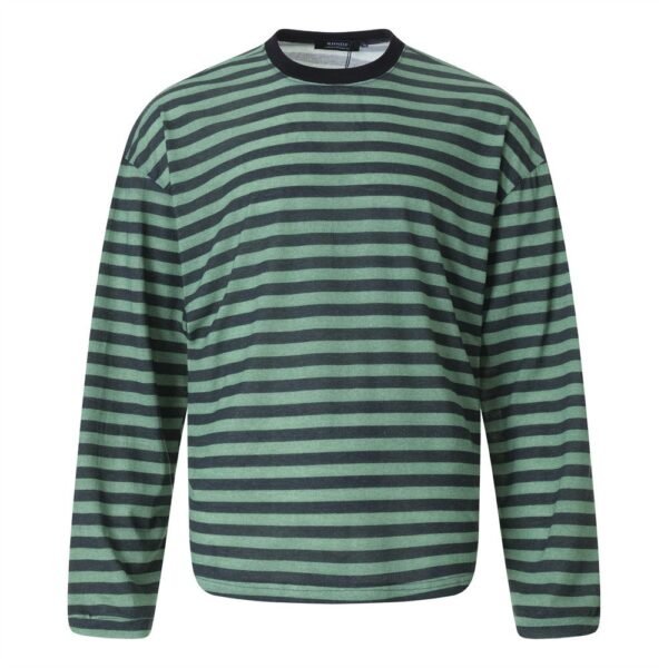 Loose striped round neck long sleeved shirt - Green, M