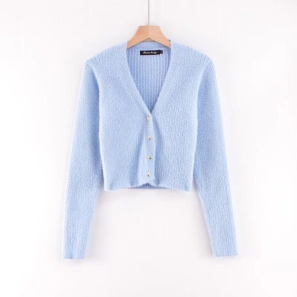 V-neck long sleeved cardigan sweater - Blue, S