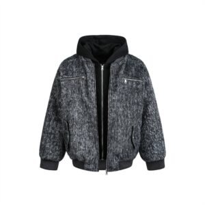 Fake two-piece spliced hooded cotton jacket - Black and Gray,