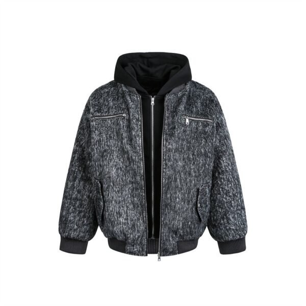 Fake two-piece spliced hooded cotton jacket - Black and Gray,